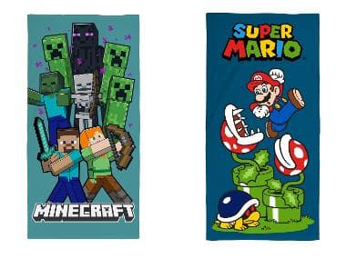 Serviette de plage enfant Super Mario ou Minecraft