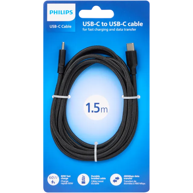 Câble de charge et de transfert de données Philips USB-C à USB-C