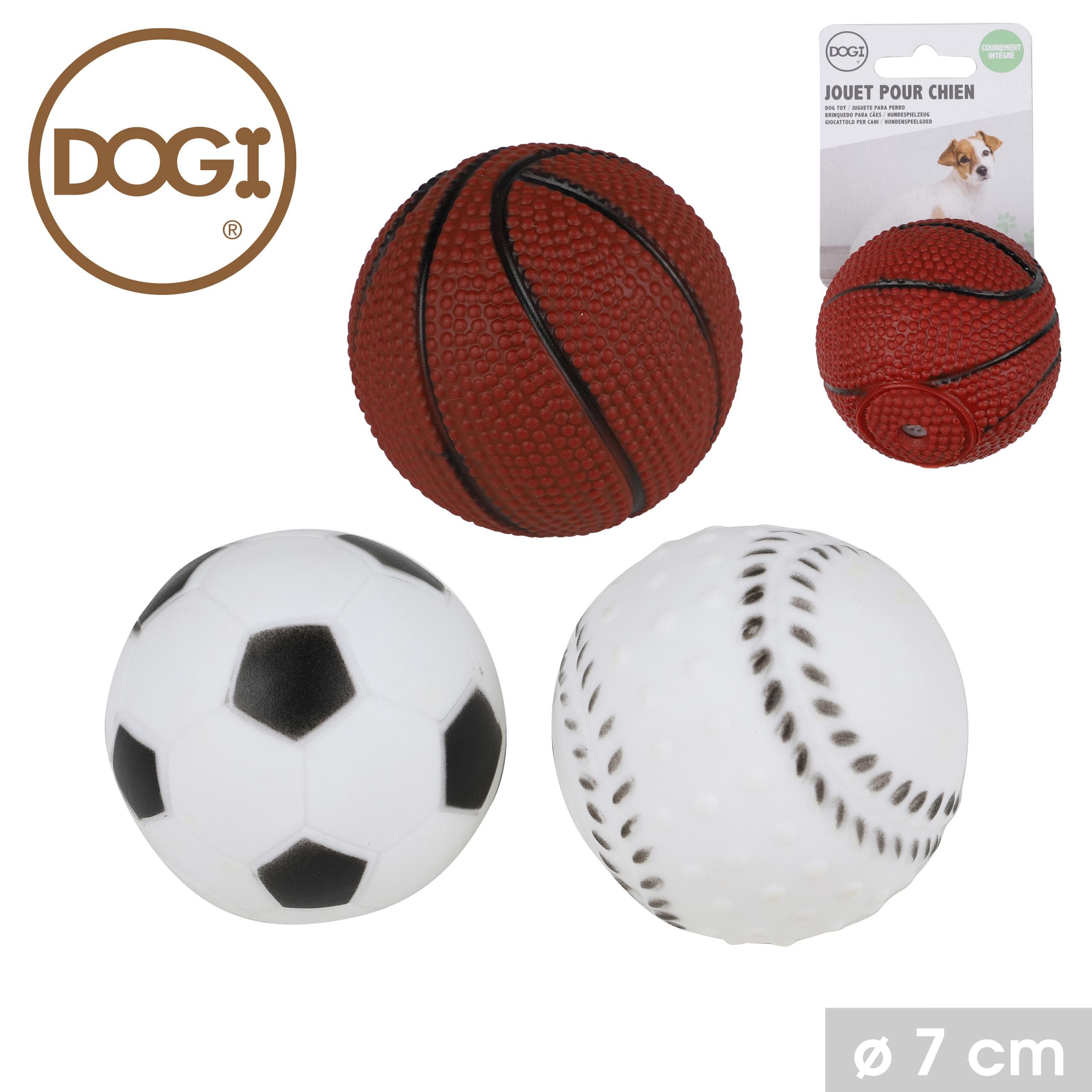 JOUET CHIEN SONORE BALLES D.7CM