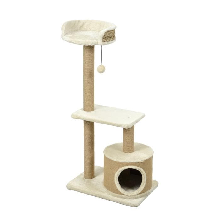 ARBRE A CHAT 2 PLATEFORMES AVEC NICHE ET JOUET H.100CM
