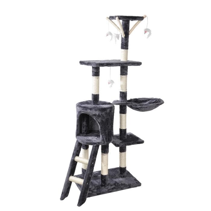 ARBRE A CHAT 4 PLATEFORMES ET JOUETS 138CM GRIS