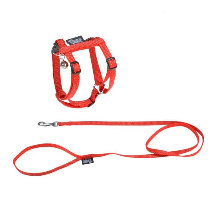 KIT HARNAIS LAISSE CHAT 20 A 28CM 120CM REFLECHISSANT ROUGE